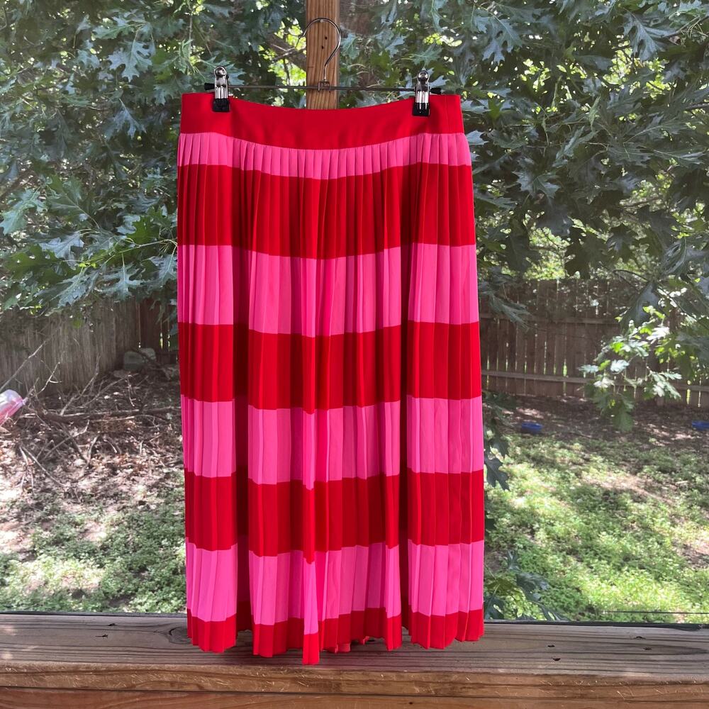 J.Crew Factory Women's Pink And Red Pleated Midi Skirt Size 4